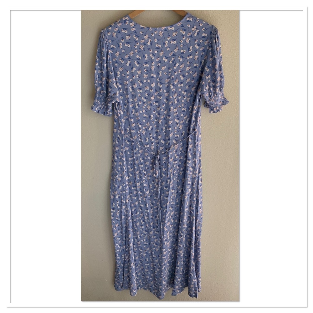 NWT Mango Flowy Printed Midi Dress Blue Medium - Picture 4 of 9